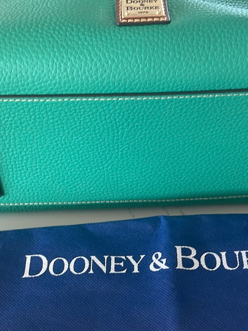 Dooney & Bourke Turquoise Pebble Leather Tote with Brown Trim - Picture 3 of 4